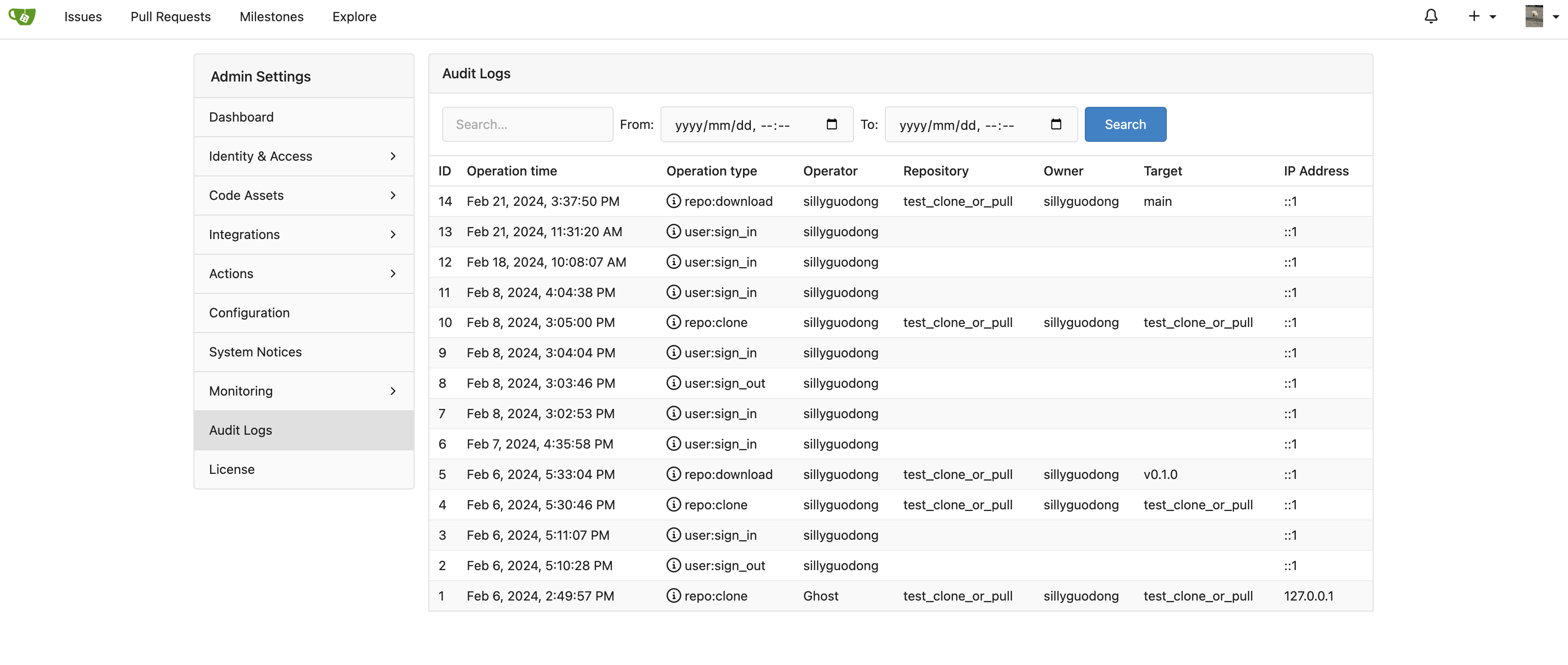 Audit Log Interface